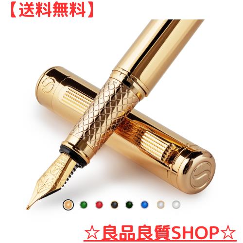 Scriveiner 最高級 プレミアム 万年筆 (金) 魅力的な美しさ 24K金仕上げ Schmidt 18K金メッキペン先（ミディアム） 男性にも女性にも最適の通販は