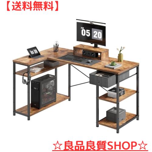 Maihail 机 l字デスク 勉強机 pcデスク パソコンデスク右棚左棚 オフィスデスク 幅136cm desk コーナーデスク つくえ ?子 棚板高さ調節可 9,613円