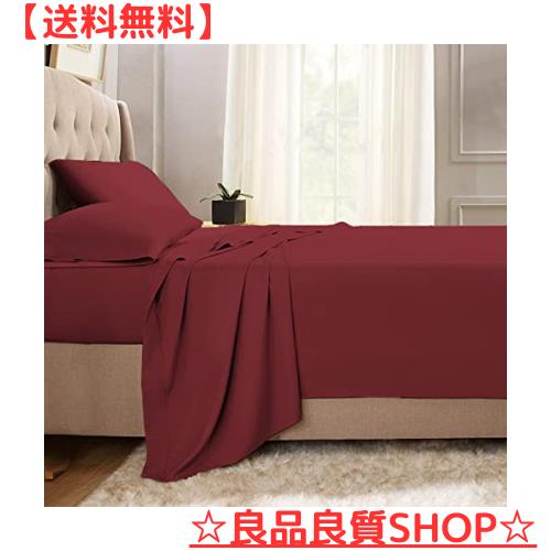 Pizuna コットン・フラットシーツ クイーン400スレッドカウント 梳毛ロングステープル綿100％サテン織り洗濯機で洗える高級フラットシーの通販は