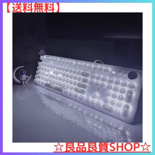 EWEADN K520 クリスタルクリア メカニカルキーボード 104キー タイプライター風キーボード 透明キーキャップ アンチゴースト RGBバックラ