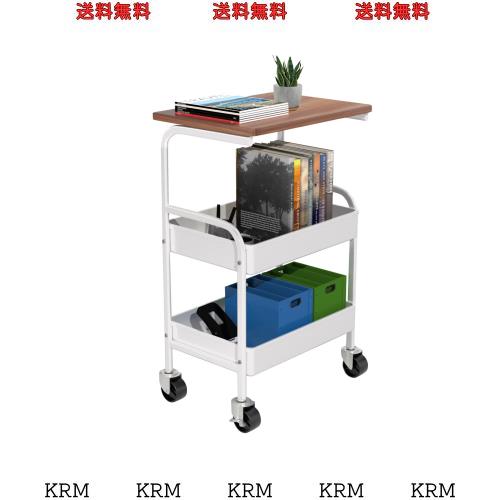 HIDODO サイドテーブル ナイトテーブル キャスター付き ベッド横 移動式 3段 木天板タイプ 収納 小物 省スペース (White)