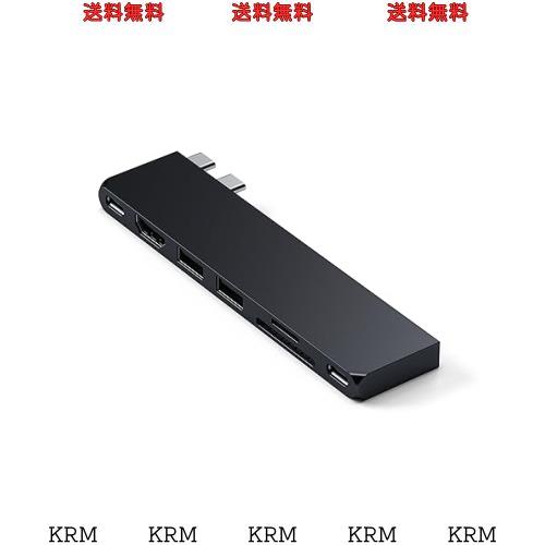 Satechi USB-C Pro ハブ スリム (ミッドナイト) 7 in 2 多機能USB4ポート, 4K 60Hz 出力, USB3.2 Gen 2, SD/MicroSDカードリーダー, 100W