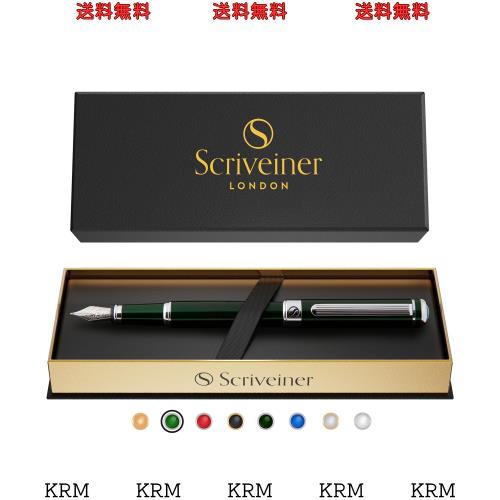 Scriveiner 万年筆 - 非常に濃いブリティッシュ レーシング グリーン、見事な高級ペン、クロム仕上げ、Schmidt製ペン先 (中)、男性と女性の通販は 8,571円