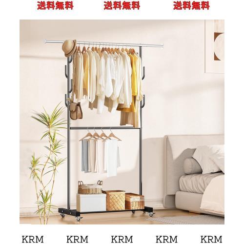 VICERII ハンガーラック 多機能収納 おしゃれ 洋服ラック 衣類収納 頑丈 防サビ キャスター付き 洋服掛け (ブラック, 二重式)の通販は 6,286円