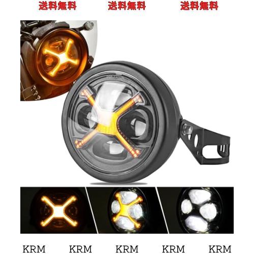 Motikvansバイク ヘッドライト 汎用 レトロな黒X-メンシェイプ