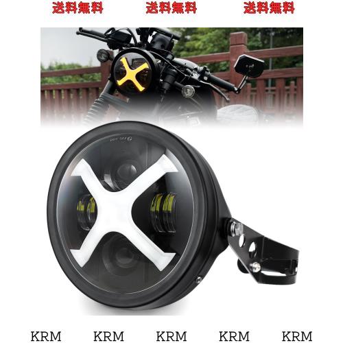 HENGTUAOTO 7インチ LED Xースタイル ホワイト/アンバー DRL オートバイヘッドライト ヘッドライトハウジングバケットマウントブラケットの通販は