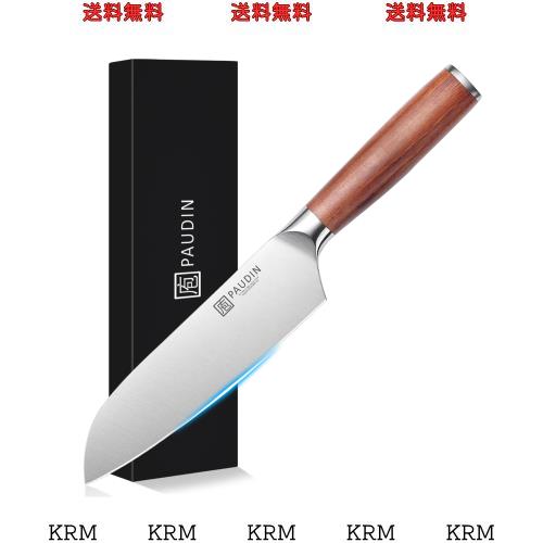 PAUDIN 包丁 三徳包丁 175？ 5Cr15Mov ステンレス 天然木ハンドル よく切れる 万能包丁 両刃 左利き対応 切れ味長い 肉切り？ 魚切り？菜