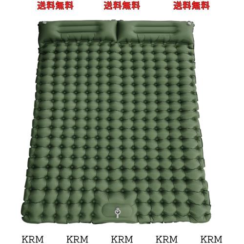 キャンプマット ダブル エアーマット 厚さ10cm テントマット アウトドアマット 足踏み式 枕付き 防水防潮 寝心地良い 軽量 コンパクト 耐