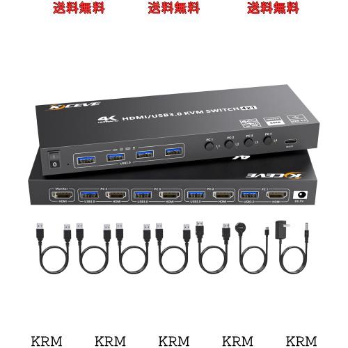 KCEVE HDMI KVM切替器 PC切替器 4入力1出力 4K@60Hz EDID機能 4つUSB3.0ハブ備えた USB切替器 ワイヤレスキーボード、マウスをサポート