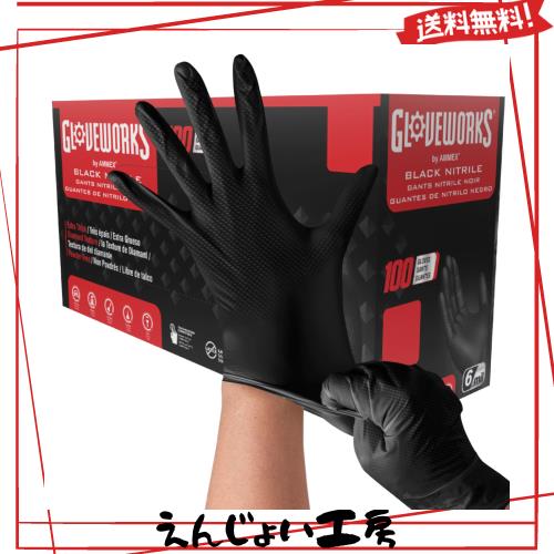 [Gloveworks] グローブワークス 厚手のニトリル手袋 黒 - ダイヤモンド加工の強力なファルコングリップ使い捨て手袋、ゴム手袋、エンジニ