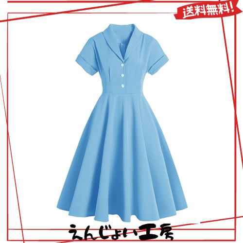レトロワンピース aライン ひざ丈 着痩せ 50年代 ロカビリー スイングワンピース パーティードレス 結婚式 二次会 お呼ばれ おしゃれ イの通販は