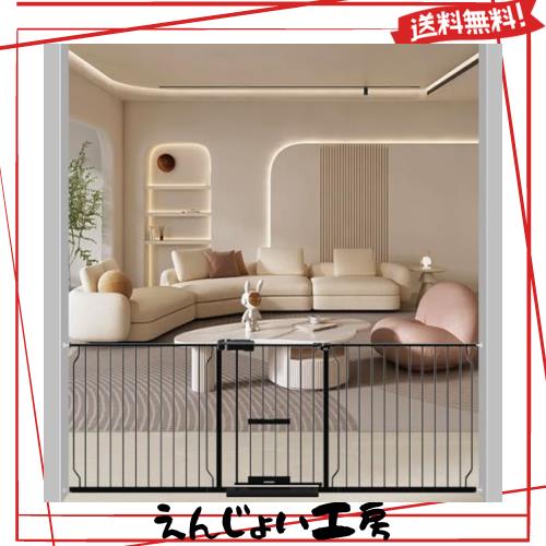 Qonimm ベビーゲート ペットゲート ペットドア付き 猫ドア付き 高さ78cm ロング 拡張フレーム付き 突っ張りタイプ (ブラック,取付幅218-2
