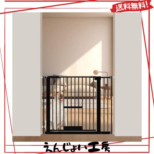 Seogva ペットゲート 3.5cm柵間隔 ペットドア付き 高さ78cm ペットゲート 犬 猫 ゲート ブラック ホワイト 猫用ゲート 過密フレーム付き の通販は