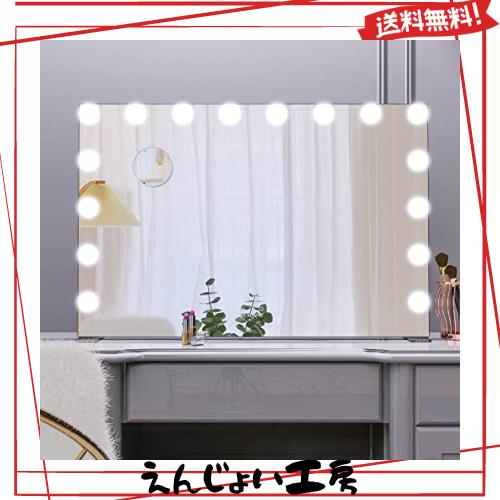 Wonstart女優ミラー 62x91cm ハリウッドミラー卓上 大型 壁掛け/卓上両用 16LEDライト付き 3色ライトモード 明るさ調節可能 記憶機能 卓