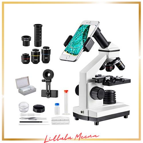 MAXLAPTER 顕微鏡 100〜2000倍 移動式ステージ スライドグラス 小学生 生物標本 実体 花粉 宝石 子供用 自由研究用 学校 学習用 スマホ の通販は