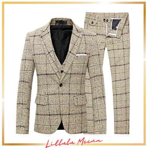 Victory Man スーツ メンズ スリーピース セットアップ チェック柄 スリム 1ボタン ビジネス 紳士服 結婚式 就職の通販は 13,177円