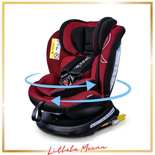 Reecle チャイルドシート 360° 回転式 新生児-12歳頃 (0-36kg) ISOFIX対応 シートベルト固定 (レッド)