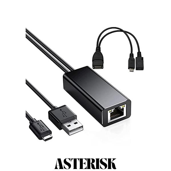 有線LANイーサネットアダプター Fire TV Stick LAN変換アダプタ USB2.0 MicroB 有線LANアダプタ
