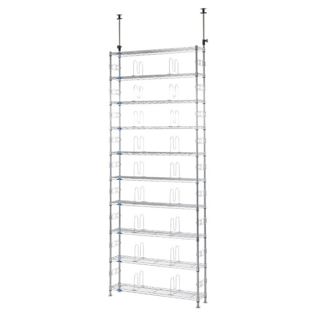 ドウシシャ ルミナス フィール 突っ張りラック 本棚 壁面収納棚 幅90 10段 大容量 漫画収納 組立簡単 転倒防止 高さ調整 サポート柵付き