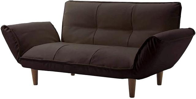 セルタン 日本製 カウチソファー 和楽の極 2人掛け ポケットコイル PVC レザー ブラウン 背部肘部14段階リクライニング 高反発 A01p-14段