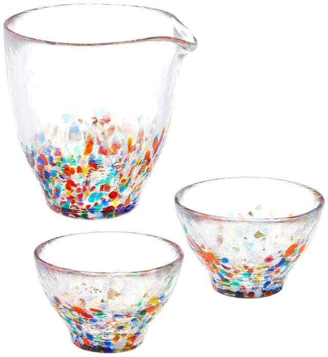 アデリア(ADERIA) 津軽びいどろ ねぶた 酒器セット 金箔入 化粧箱入 日本製 盃 おちょこ 徳利 とっくり ぐい呑み 盃 日本酒 グラス ガラ