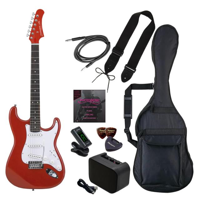 PhotoGenic エレキギター 初心者入門ライトセット STタイプ ST-180/MRD メタリックレッド [ソフトケース/シールド/ミニアンプ/チューナー