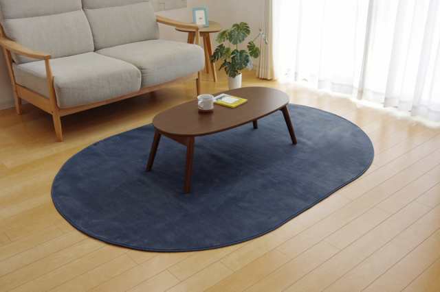 イケヒコ ラグ カーペット だ円形 無地 ピオニー 約140×200cm ブルー 洗える 抗菌 防臭 無地 #9810958の通販は