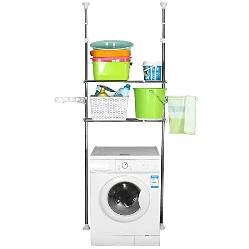 BAOYOUNI つっぱり棚 洗濯機ラック ランドリーラック2段 天井の梁や床の段差があっても設置できる 突っ張り式ラック ハンガーバー付属 (の通販は
