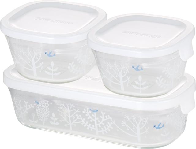 iwaki(イワキ) 耐熱ガラス 保存容器 シンジカトウ Petit bois 3個セット パック＆レンジ PS-PRNSNC31