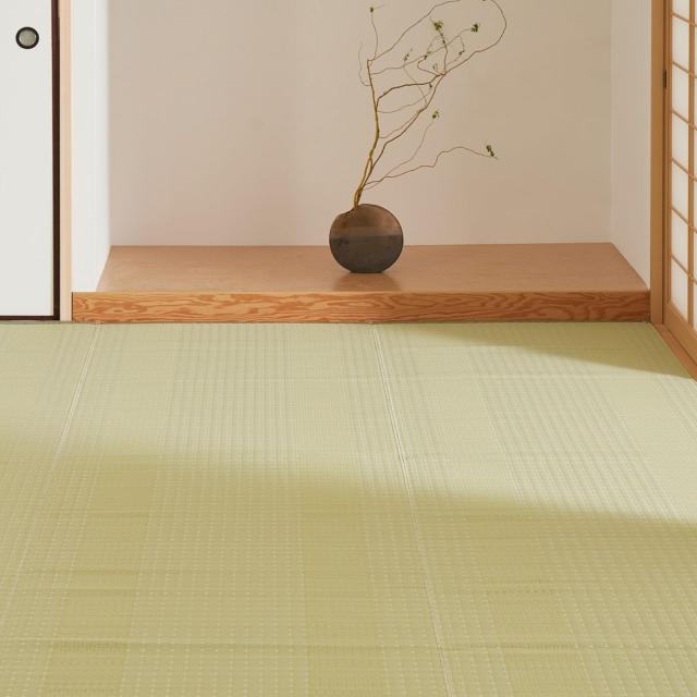 萩原(Hagihara) 洗える い草風カーペット 涼風 グリーン 本間8畳 約382×382cm 上敷き ラグ 子供部屋 保育園 ペット 日本製