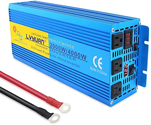 LVYUAN（リョクエン）インバーター 正弦波 12V 2000W 4000W（瞬間出力） DC12V（直流）AC100V（交流）変換 50HZ 60HZ カーインバーター の通販は
