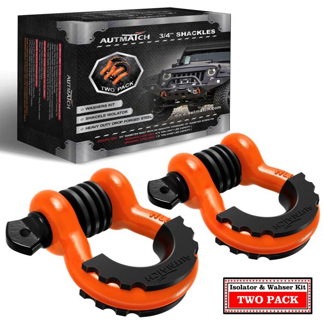 AUTMATCH Dリング シャックル 3/4” (2個セット) 破断強度約19トン 7/8” スクリューピン シャックルアイソレーター ワッシャー付き 牽引ス