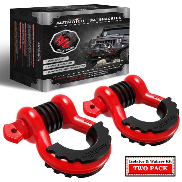 AUTMATCH Dリング シャックル 3/4” (2個セット) 破断強度約19トン 7/8” スクリューピン シャックルアイソレーター ワッシャー付き 牽引ス