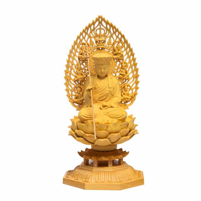 繁樓藝雕 仏像 地蔵菩薩 仏壇仏像 木彫り 置物 柘植の木 飛天光背 八角台座 祈る 厄除け（高さ17cm×巾8.5cm×奥行8.5cm）の通販は