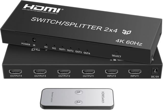 avedio links HDMI 分配器 4K@60Hz 2入力4出力 HDMI切替器 リモコン付き HDMI音声分離器 SPDIF光デジタル 3.5mmオーディオ付き 4K 3D 108