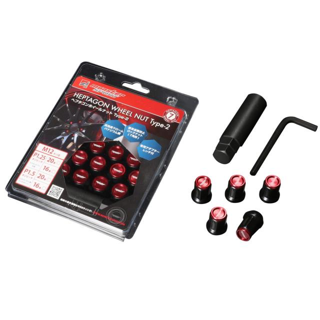 MONSTER SPORT ヘプタゴンホイールナット Type-2 M12×P1.25 16個セット レッド 軽自動車 コンパクトカー スズキ 日産 スバル 684516-002の通販は 10,764円