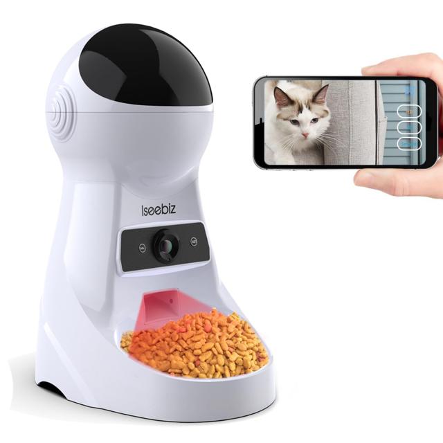 自動給餌器 猫 犬用 Iseebiz スマホで遠隔操作 カメラ付きペット自動餌やり機 3.5L容量 1日6食まで Wi-Fi必要 タイマー式 アプリ対応 録