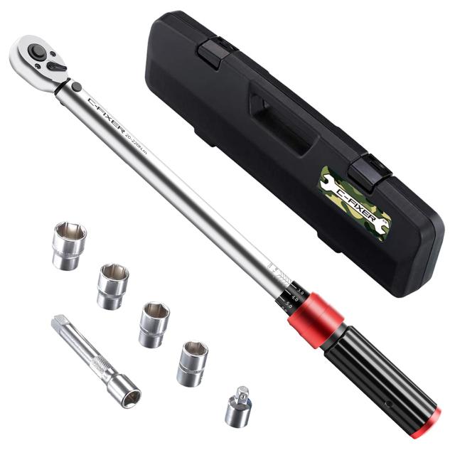 トルクレンチ プレセット型 車/バイク修理レンチ 差込角12.7mm(1/2インチ) 20-220N・m タイヤ交換 17/19/21/24mm 3/8変換ソケット付き ソ