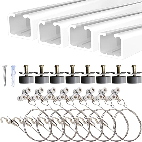 U型 ピクチャーレールセット+ ステンレス鋼 ワイヤー 天井用 額縁 絵画 金具 ポスター 写真 (4mレール)の通販は 12,598円