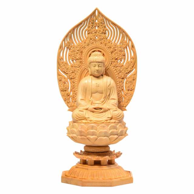 繁樓藝雕 仏像 釈迦如来 曹洞宗 臨済宗 仏壇仏像 木彫り 桧木製 祈る 厄除け 祥雲光背 八角台座 （高さ28cm×巾12cm×奥行12cm）の通販は
