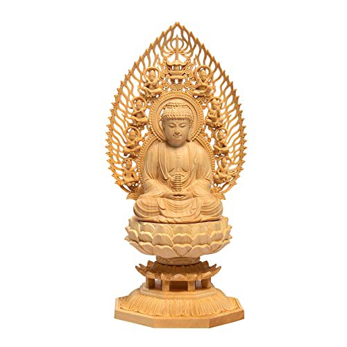 繁樓藝雕 仏像 薬師如来 仏壇仏像 置物 桧木製 無病息災 風水 祈る 厄除け 飛天光背 八角台座 (高さ28cm×巾12cm×奥行12cm)の通販は