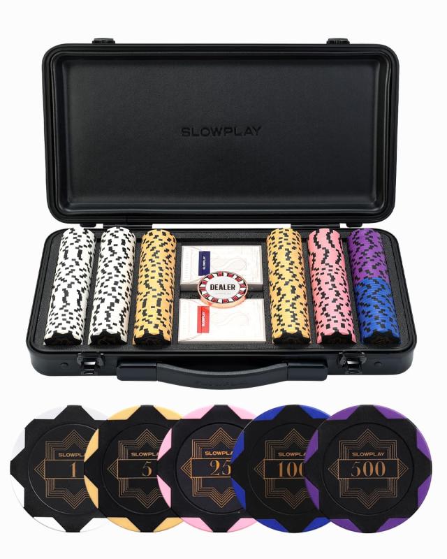 SLOWPLAY Nash クレイポーカーチップセット 14g テキサスホールデム 300枚 [チップバリュー表記あり] と耐久性に ポリカーボネート製ケー