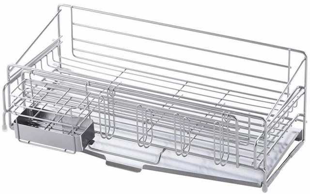 下村企販 容量を増やせる 伸縮 水切りラック 奥行48cm 【日本製】 シンク上 食器と鍋を分けて水切りできる 4連グラスホルダー・箸ポケッ