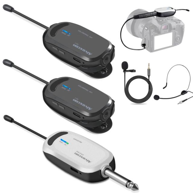 Alvoxcon 無線電話マイクロホン 上端仕かける ピンマイクロホン 無線電話 UHF ゼムクリップマイクロホン 無線電話マイクロホン 映像映画化 吹き込み 拡声器 写真器 スマホ 軽