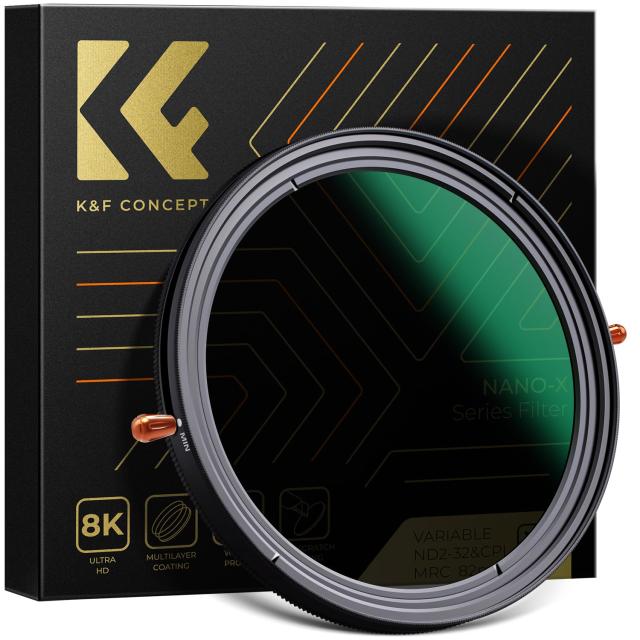 K＆F Concept 62mm 可変NDフィルターND2-ND32+CPLフィルター 1枚2役レンズフィルター X状ムラなし 日本製AGC光学ガラス HD超解像力 低い反
