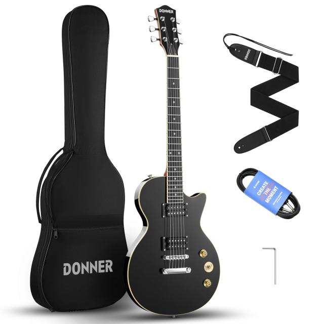 Donner エレキギター 初心者セット LPタイプ 39インチ フルサイズ ポプラ材 HHピックアップ配列 専用ケース ストラップ シールド付 ブラ 16,099円