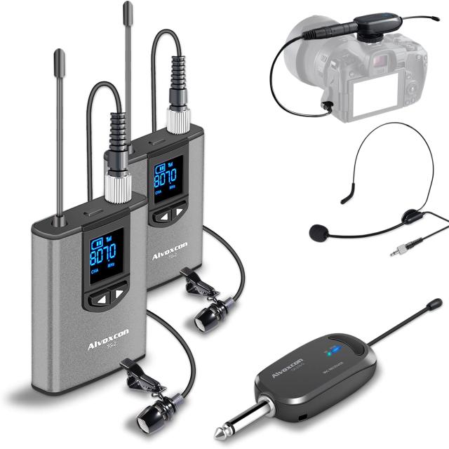 Alvoxcon ワイヤレスピンマイク2022新製品 新品未使用 プレゼント Alvoxcon ワイヤレスマイク UHF ピンマイク ワイヤレス ヘッドセット