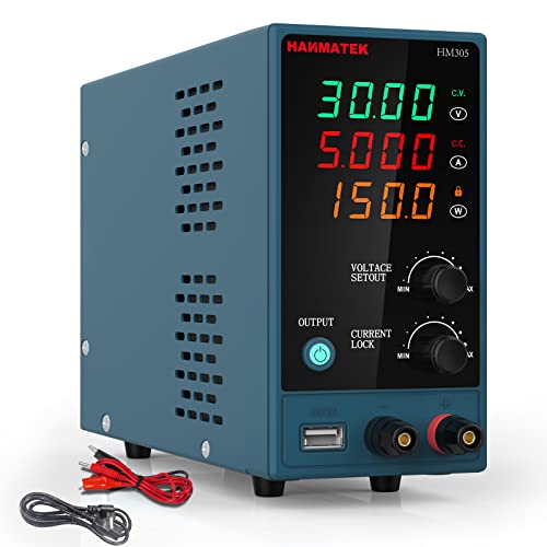 HANMATEK スイッチング電源 可変直流安定化電源 DC電源（0-30 V 0-5 A） 電圧＆電流安定電源 低騒音高精度 自動切替 学校の実験室と電気 7,051円