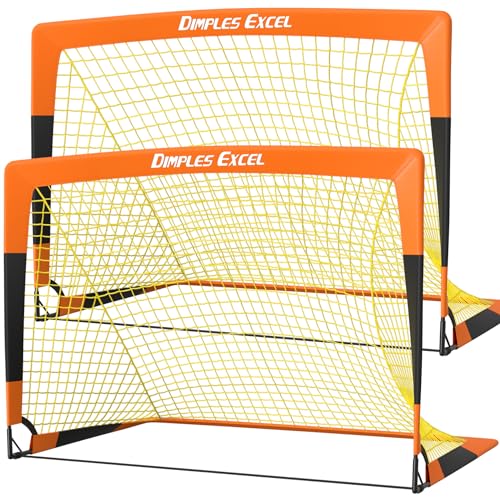 Dimples Excel サッカーゴール 折りたたみ ポータブルサッカーゴール 室内 室外 大人用 2個セット パンプキンオレンジ