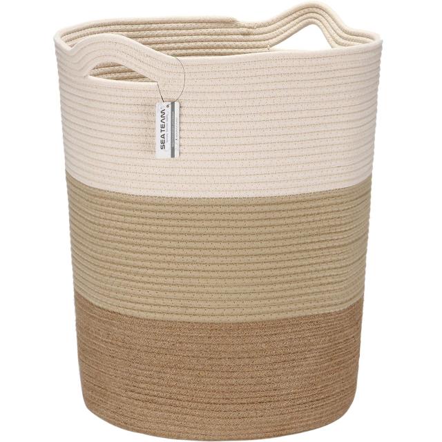 Sea Team 大きいサイズ 収納バスケット 収納かご 洗濯かご ランドリーバスケット ロープバスケット コットンロープバスケット 持ち手付きの通販は 4,834円